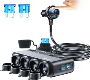 Cigarette Lighter Splitter Adapter 216W 4 Socket Heavy Duty Truck Car USB Chager Multi Port with PD30W/QC3.0 Charge USB C 12V/24V Independent Switches & Dust Cover & Waterproof for Car Devices