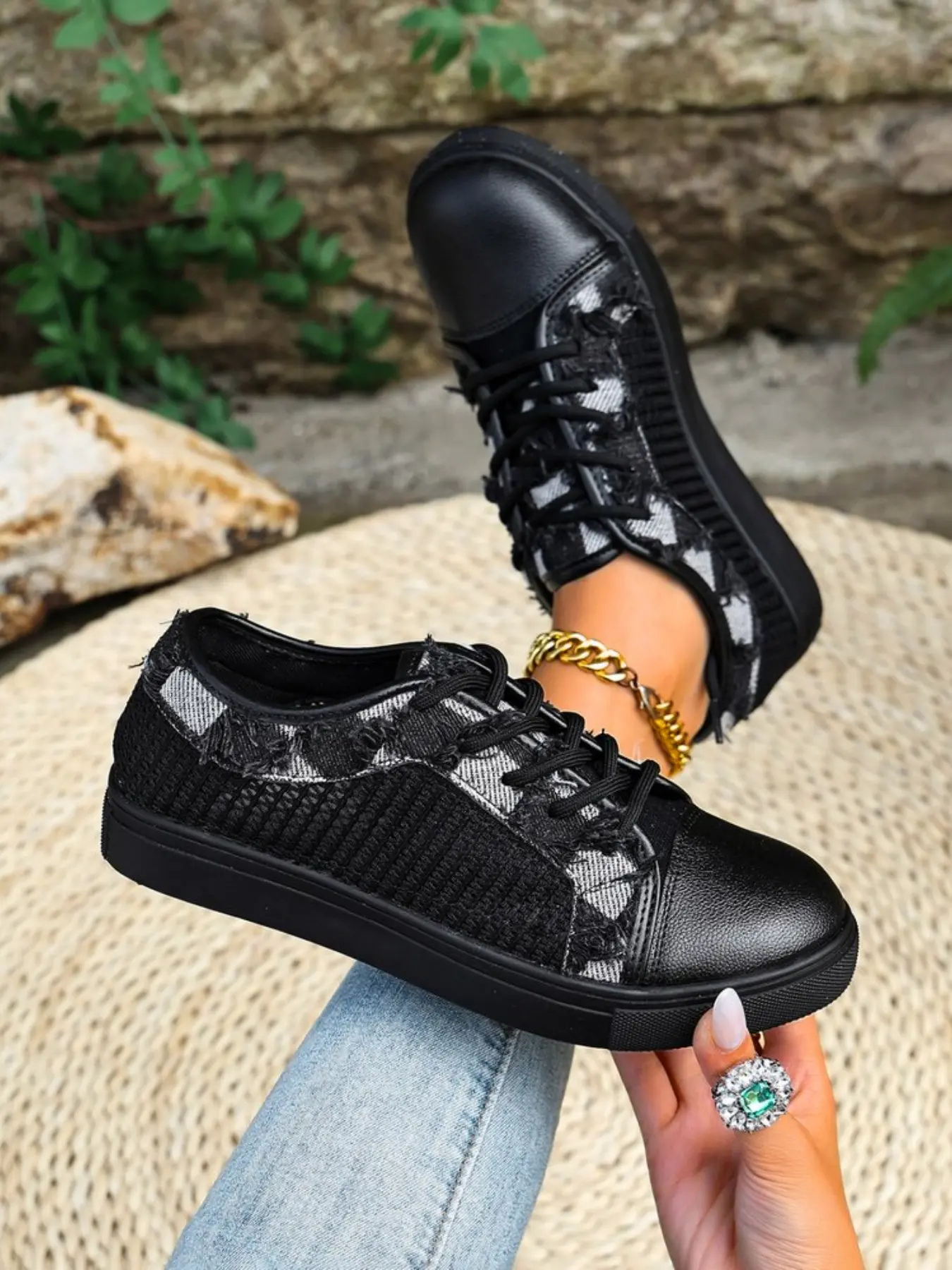 Women's Breathable Mesh Jean Patchwork Sneakers, 2026 New Model, Hollow Out Versatile Casual Shoes, Summer Thin Sports Shoes