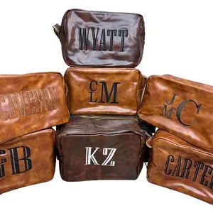 Embroidered Toiletry Leather Bag, Father's Day, Men Organizer, PU Leather