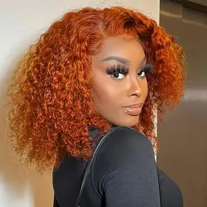 Orange Ginger Bob Wig Human Hair 13x4 Deep Curly Wig 180 Density HD Lace Front Wigs Human Hair For Women Pre Plucked Wet and Wavy Short Bob Wigs