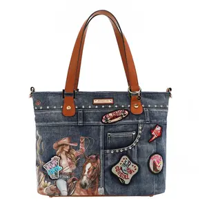 NICOLE LEE SOFIA MONTANA DENIM SHOPPER BAG NICOLE LEE SOFIA MONTANA DENIM SHOPPER BAG