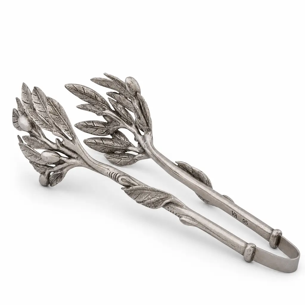 Pewter Olive Pattern Ice / Bread Tongs