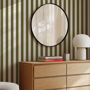 Olive Coast - Green Vertical Striped Removable Wallpaper