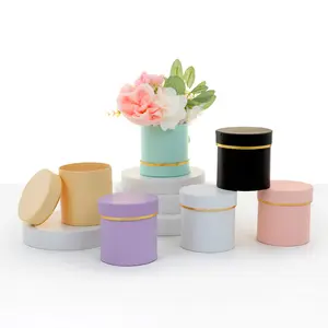Set of 6 pcs, Round Shaped Flower/Gift Boxes, 4"dia x 4", Mixed Colors/White/Pink/Black | W7319