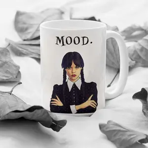 Wednesday Addams Mood Mug – Jenna Ortega – Funny Gothic Cup with Dark Humor – Spooky Vibes Fans of Sarcasm & Sass - Coffee Ceramic 11oz K