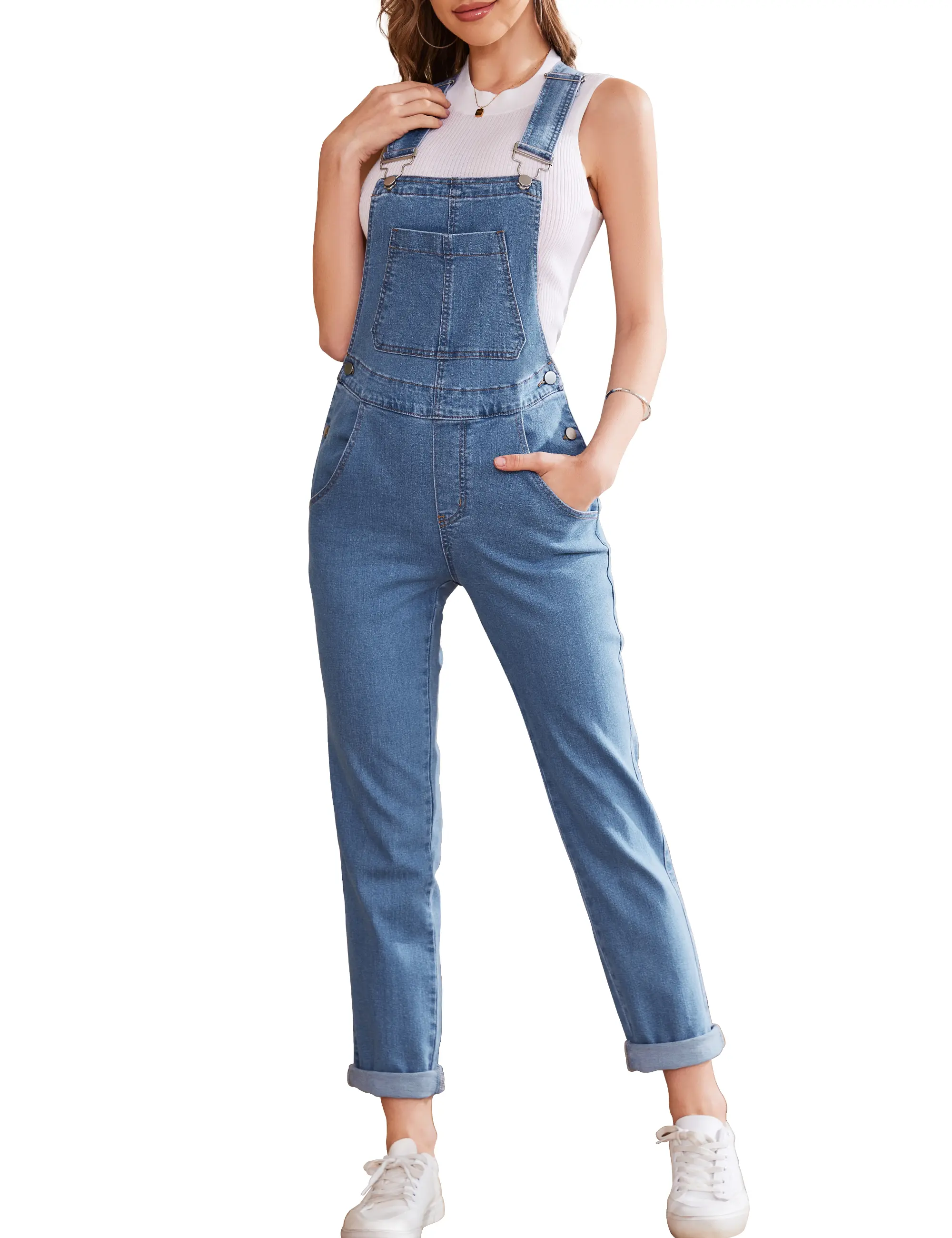 WIRDATRD Women's Denim Workwear Jumpsuit Loose Fit Suspender Overalls Multi-Color Long Pants Fall Winter, Halloween, Christmas, Back-to-School Outfit