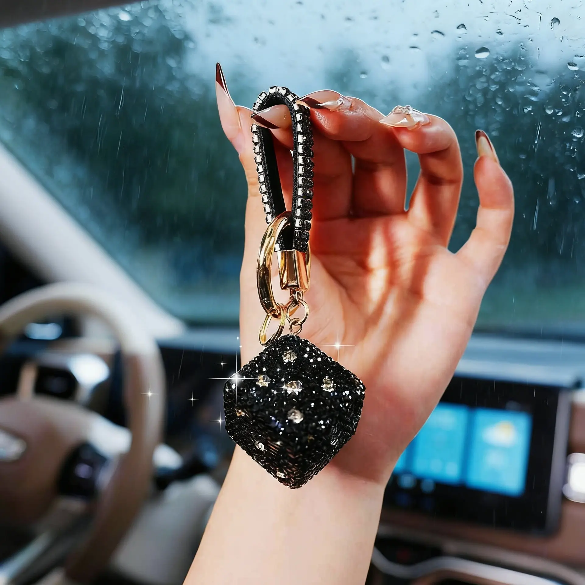 Diamond Car Interior Dice Keychain Accessory, Durable, Elegant and Stylish Design, Perfect Gift for Car Enthusiasts, Cute Sparkling Present for Women, Bling Bling Keychains, Keychain For Car Keys, Stylish Keyring