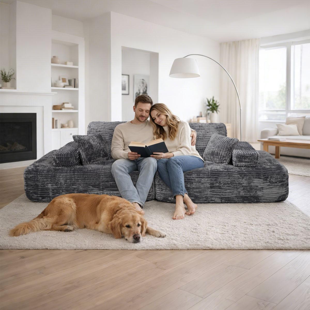 [2 packages shipped] 110 inch Corduroy fabric high-density sponge boneless sofa multiple combination methods ergonomic suitable for various scenarios compressed sofa No need to assemble segmented sofa kit, flexible configuration