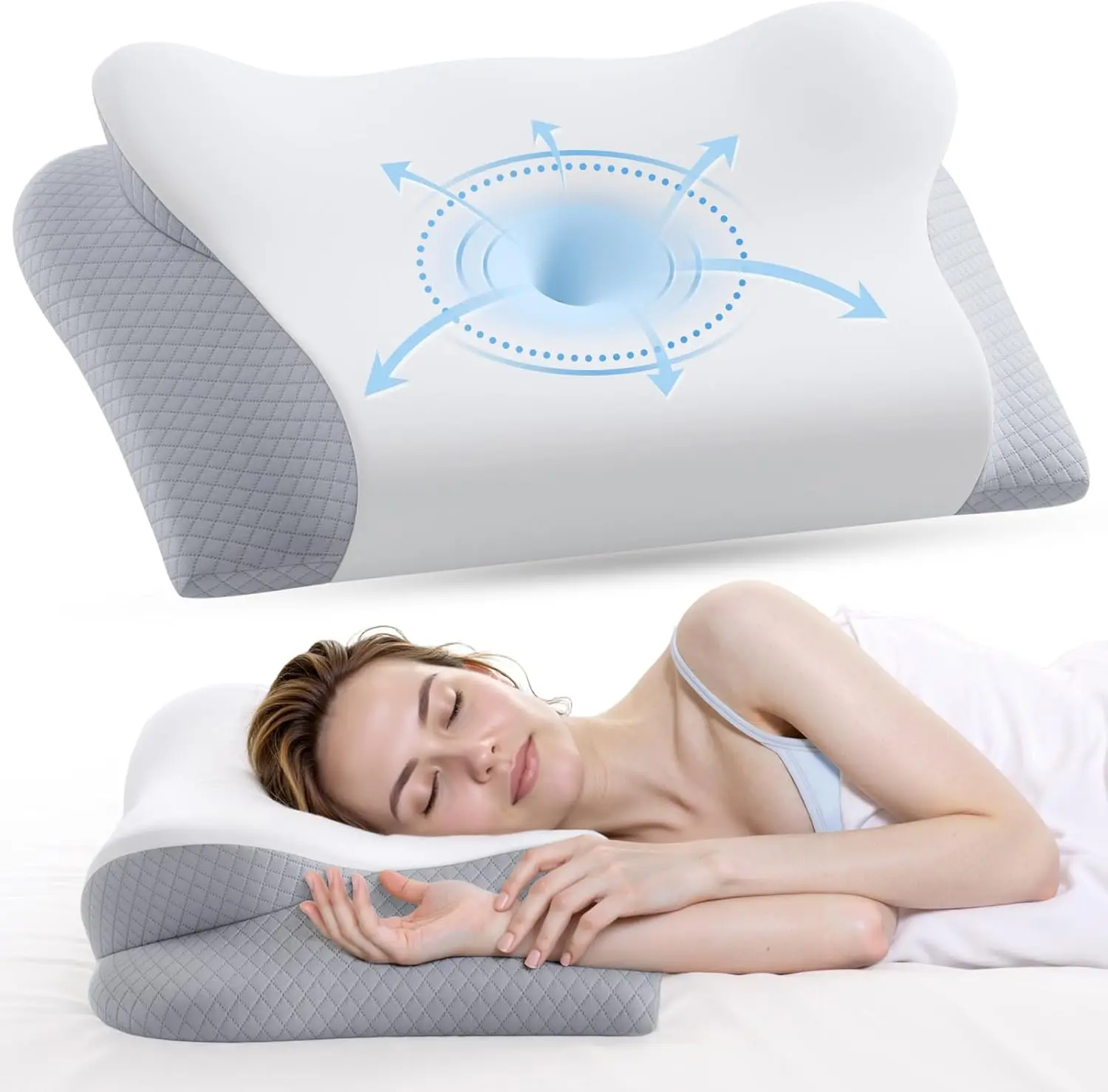 【Summer Sale Deals】Cuitlyi Cooling Cervical Neck Pillow – Adjustable Ergonomic Memory Foam Neck Support Pillow for Neck Pain Relief, Breathable Cooling Design with Removable Pillowcase, Wellness Gift,dealsforyou summervibes