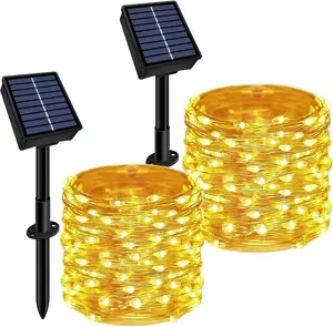 Solar String Lights Outdoor Waterproof 2 Pack Total 66ft 200LED 8 Modes Twinkle Lights Solar Fairy Lights for Patio, Garden Yard Party Wedding Tree Christmas Halloween Decoration, Warm White