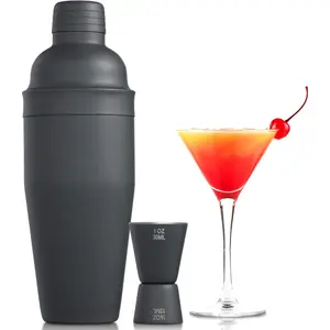 Matte Black Bartender Kit -  Shaker and Jigger Set, 24oz Drink Mixer with Cap -  Bar Tools for Mixing , Martini, Margarita - Sleek  for Men & Women