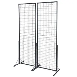 VEVOR 2'x 5.6' Grid Wall Panels Tower, 2 Packs Wire Gridwall Display Racks with T-Base Floorstanding, Double Side Gridwall Panels for Art Craft Shows, Retail Display with Extra Clips and Hooks