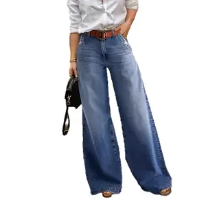 Women's Mid-Waist Washed Stretch Denim Wide-Leg Jeans Without Belt, Jeans for Women (Sports & Outdoor Joggers)