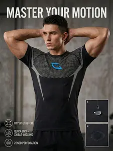 Men's Fitness Sport T-Shirt, Trendy Athletic Style, 10x Stretch, Quick Dry, Sweat-Wicking, Ideal for Gym Training, Men's Workout Wear