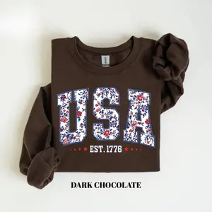 USA Floral Sweatshirt, Fourth of July Graphic Crewneck, Patriotic Unisex Sweater, Trendy Independence Day Outfit, American Flag Inspired Pullover