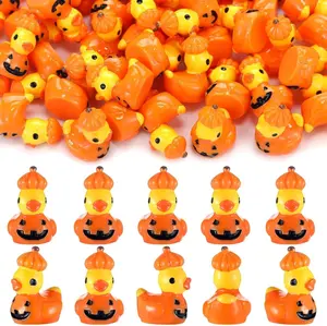 60 Pcs Mini Resin Pumpkin Ducks Halloween Tiny Resin Ducks Miniature Figurines Tabletop Shelf Centerpieces Decor for Halloween Thanksgiving Party Favors Birthday Gift