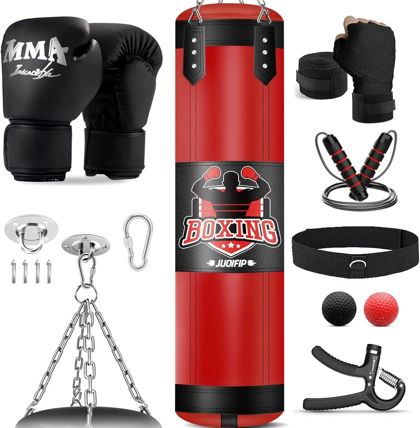 Punching Bag Set for Adults, 4FT Heavy Boxing Bag Set with 12 OZ Boxing Gloves, Suitable for MMA Karate Kickboxing Boxing Muay Thai Training at Home or Gym - Unfilled Heavy Bag JUOIFIP