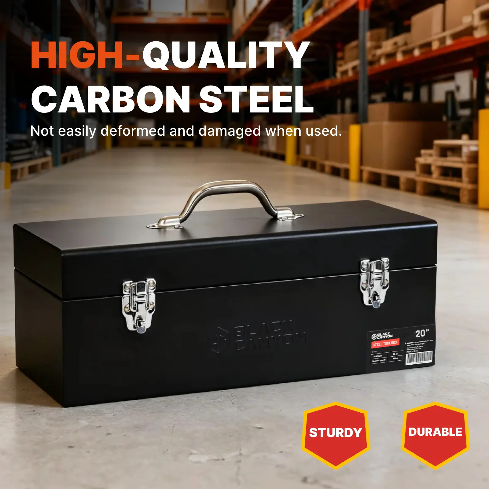 Black Canyon 20'' Metal ToolBox,Carbon Steel Tool Storage with Handle ...