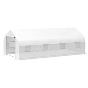 234.25" x 118" x 82.75" Tunnel Greenhouse Large Walk-In Warm House Deluxe High GardenHot House with 8 Roll Up Windows & Roll Up Door, Steel Frame, White