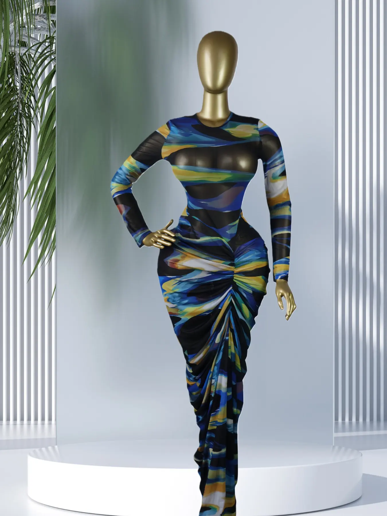 PULKRITU Women's Tie-Dye Print Ruffled Long Sleeve Slim Fit Maxi Prom Dress,  Beach Sexy Vacation Party Outfit Dress for Spring Trends,Lady Skirt Dresses  Vestidos, Elegant Fitted Dresses - TikTok Shop
