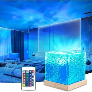 16 Color Rotating Water Ripple Night Light, USB Powered Projector Lamp, Gradual Rotating Flame Water Light for Bedroom, Office Bar Restaurant Bedroom
