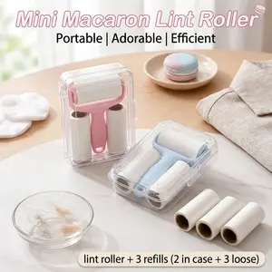 Dust Removal Roller Set (2-Pack) with 1 Handle + 3 Refill Rollers - Strong Adhesive for Pet Hair & Lint, Easy to Use, Reusable, No Electricity, Ideal for Clothes, Carpets, Car Seats, Furniture