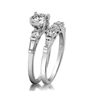 carat ring，Luxury Diamond Couple Rings，S925 Silver Round & Baguette Cut CZ Engagement Ring Set - Stackable Bridal Promise Rings men gift