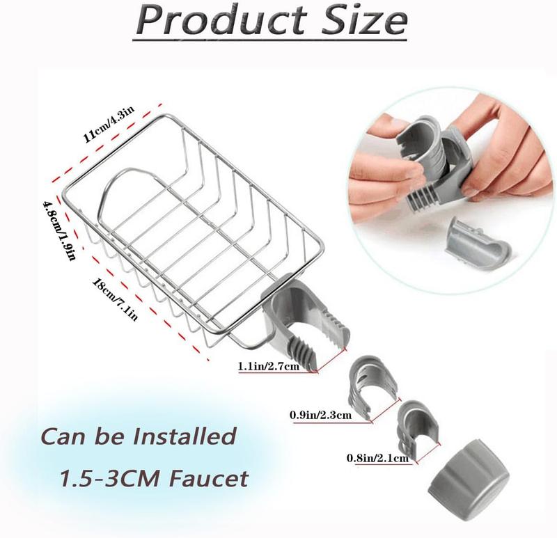 3in1 Kitchen Faucet Organizer Rack - Sponge Holder, Scrub Daddy Sponge, Dish Brush Stand, Soap Holder, Stainless Steel Multifunction Sink Caddy kitchen sink sponge  holder