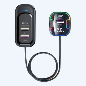 Dual Pd30w 5-Port Car Charger, Fast Charging Adapter with Rear Seat Extension Cable, Multi USB Splitter for Phones & Tablets, Car Travel Essential