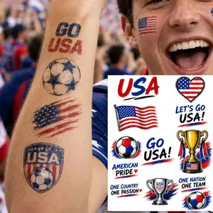 10 Pcs USA Soccer Temporary Tattoos for Kids and Adults, Patriotic Flag Trophy Fake Tattoos for Game Day Parties, For Men Women, Sticker Tattoo