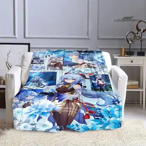 Genshin game cartoon print blanket flannel soft and Skin-friendly blanket sofa bed must-have blanket for birthday gift