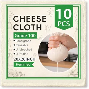 10 PCS 20x20 Inch Cheese Cloths for Straining, Grade 100 Cheese Cloth, Reusable Washable Unbleached Pure Cotton Cheesecloth for Cooking and Cheese Making with Hemmed Edge