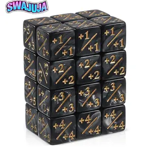 24 Pcs set 1/1 token dice counter, 0.63-inch D6 addition and subtraction dice set, acrylic board game accessory, compatible with MTG counters, collectible card games, card games, black