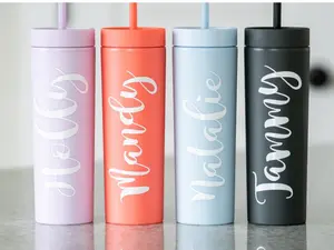 16oz Personalized Skinny Tall Tumbler, Includes Lid and Straw, Gift for friend, Christmas Gift Ideas, Travel Cup, Bridesmaid Proposal, Acrylic Tumbler, Water Bottle Gifts for Girlfriend, Travel Cup Drinkware Beverage, Birthday, Printed, Washable