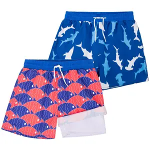 BIG ELEPHANT 2-Pack Boys’ UPF 50+ Quick-Dry Activity Shorts with Built-In Compression Liner