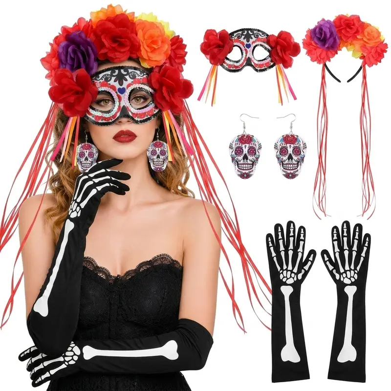 Catrina Dia De Muertos Costume Accessories Day of the Dead Costume for Women Mexican Tradition Halloween Costume Ideas for Dia De Los Muertos Celebrations Cosplay Halloween Party