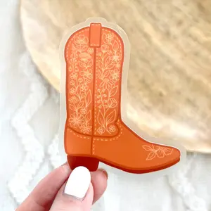 Cowgirl Boot Clear Waterproof Vinyl Sticker, 3x3"