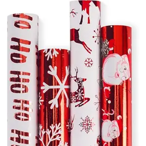 Christmas Wrapping Paper Set Red and White with Metallic Foil Shine 4 Roll 30Inch x 10Feet for Festive Gift Wrapping Ideal for Holiday Needs