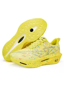 Women's Fluorescent Yellow Flyknit Professional Racing Shoes, Running Sneakers, Shock Absorption & Knee Protection, Breathable & Non-Stuffy, Grip & Anti-Slip, Marathon Training Shoes, Athletic Shoes