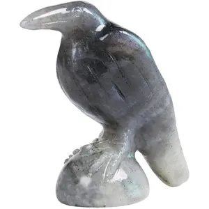 Labradorite Raven Figurines,2 Inch    Statues,Lucky Guardian Pocket Crow Figurines as Women's Gifts,Raven Statues for Office Home Decor and Ornament.