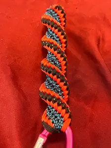 5"(13cm) 5-string Collectible Keychain Artisan Handwoven Helix Spiral Para cord – Black Red and Aqua Blue