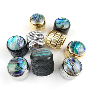 2pcs Abalone Top Guitar Knobs Black Golden Chrome Bass Dome Knobs with 2 Stripes for Bass Electric Guitar