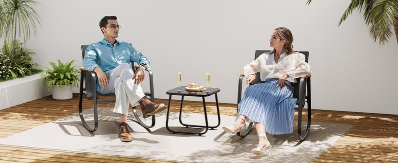 Gizoon 3 Piece Rocking Bistro Set, Textilene Fabric Patio Furniture Set, Front Porch Rocker Chairs with Coffee Table for Lawn, Garden, Balcony, Poolside (Black) Gizoon 3 Piece Rocking Bistro Set, Textilene Fabric Patio Furniture Set, Front Porch Rocker Chairs with Coffee Table for Lawn, Garden, Balcony, Poolside (Black)