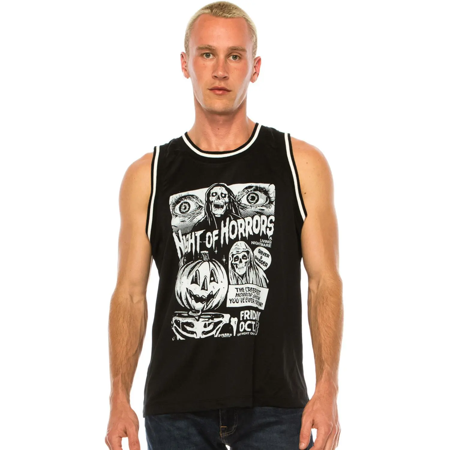 Horror Theme Night Professional Short Sleeve Basketball Jersey - 100% Polyester Sports Performance Top, Breathable, Sweat-Wicking, Quick-Dry, Cooling Fabric, M, 4X