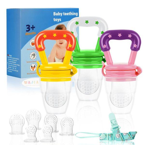 3 Pack Baby Fruit Feeder & Fresh Food Pacifier – Silicone Teething Feeder for Babies, Toddlers & Infants, Baby Solid Food Pacifier, Teether Essentials for Kids