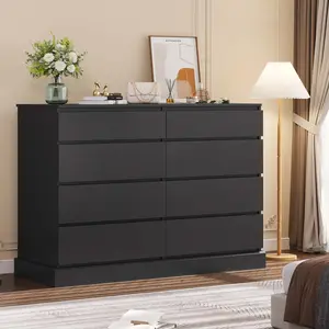 SIKAIC Modern 8-Drawer Dresser, Minimalist No-Handle Wood Storage Cabinet for Bedroom, Space-Saving Vertical Furniture Unit