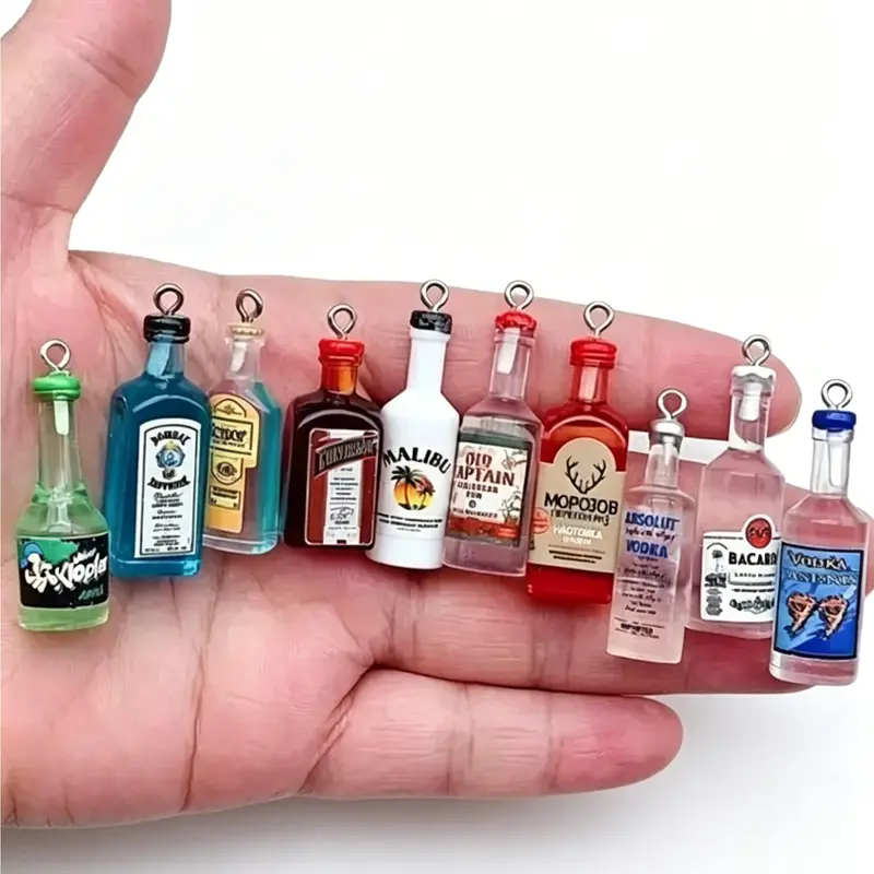 10pcs Mini Liquor Bottle Charms, 3D Acrylic Bottle Pendants, Beer Bottle Keychain Charms for DIY Crafting Jewelry, DIY Jewelry Decoration, Keychains & Bag Decor, Beading Accessories, DIY Craft Embellishments, Gifts for Birthdays, Christmas & Graduation
