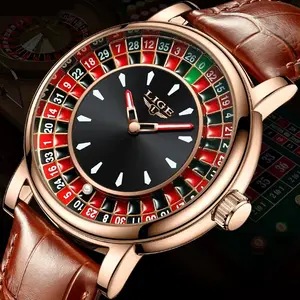 Men’s Luxury Roulette Dial Watch – Rotating Wheel Face, Genuine Leather Strap, Luminous Hands LIGE