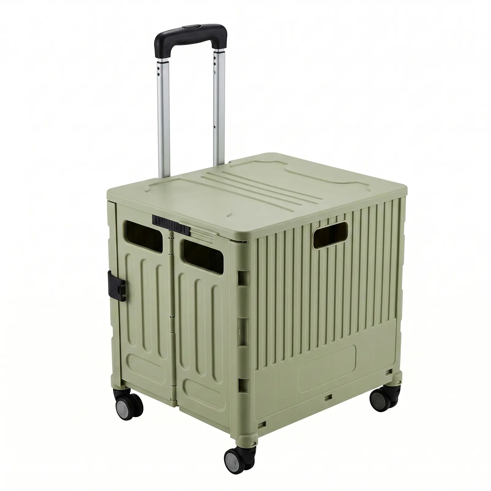 Foldable Utility Rolling Crate Cart with Lid, Telescopic Handle & 4 Swivel Wheels, Medium Storage Cart for Shopping Camping Laundry