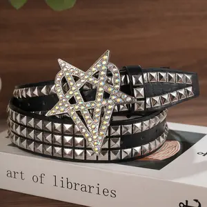 Y2K Rhinestone Star Studded Belt - Premium Faux Leather Pyramid Stud Waist Belt for Party, Streetwear & Festival Outfits